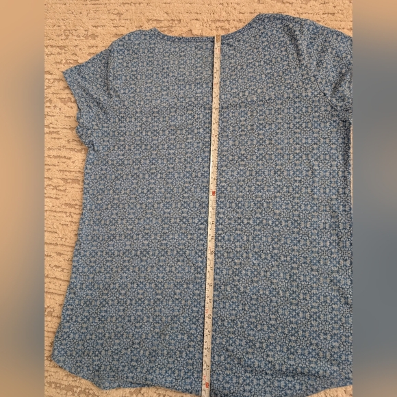 Earth Yoga XL Organic Cotton Blend Cap Sleeve Top Blue Scroll Print Round Neck - Picture 9 of 10